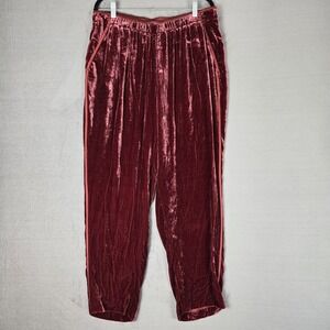 Lafayette 148 Pants Women's 1X Red Velour Elastic Waist Taper Leg Casual